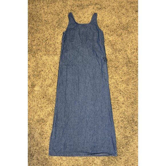 Vintage Denim Long Maxi Dress Sleeveless Cottagecore Prairie USA Made SMALL - Picture 1 of 6